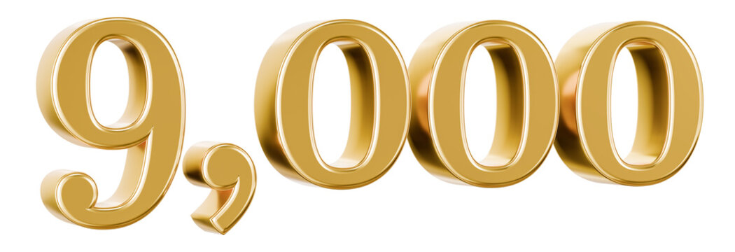 Shiny metallic gold 9,000 digit 3D render