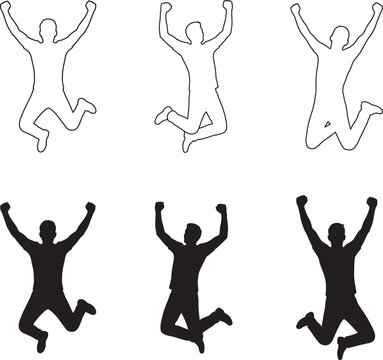 Silhouettes and line art of people jumping
