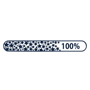 A navy blue and white starry progress bar icon showing 100 percent completion