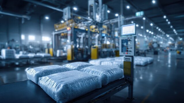 Industrial Equipment Automates Packaging Process in Modern Warehouse