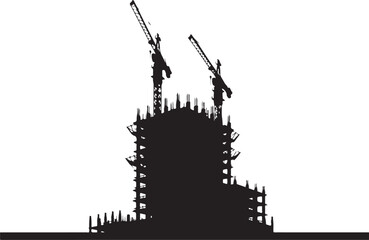 Obraz premium Black silhouette of building under construction with two