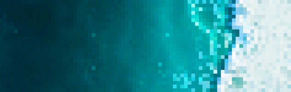 Digital abstract mosaic texture with turquoise white pixels