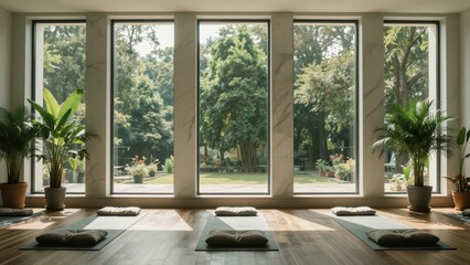 Fototapeta premium Indoor View of Modern Living Space with Large Windows