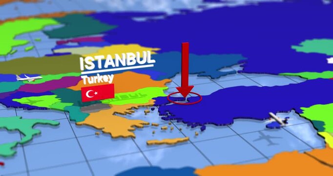 Istanbul turkey world map location pinpoint flag