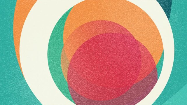 Minimalist background with overlapping colorful circles in a mid-century modern style. Retro motion design. Seamless loop. Video animation Ultra HD 4K 3840x2160