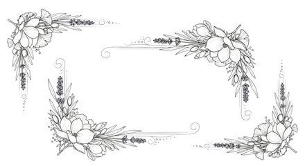 Obraz premium Elegant floral corner frame illustration for decorative design elements