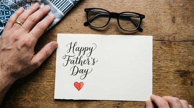 Touching father's day card with glasses and hands a heartfelt celebration