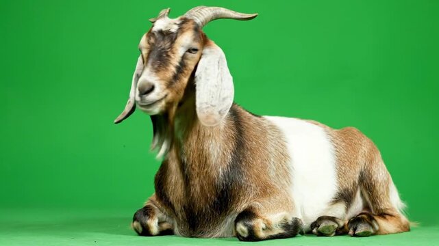 bakra sitting on ground green screen footage 4k