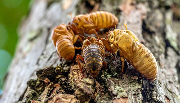Cicadas on Tree Bark.