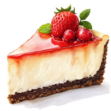 Cheesecake, delicate painting watercolor vector with vivid brush accents, isolated on a white background.