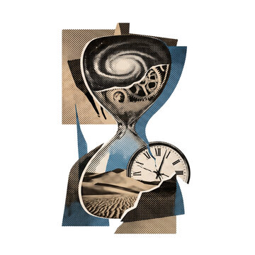 Surreal Halftone Hourglass Zine Cutout Design Asset PNG Isolated