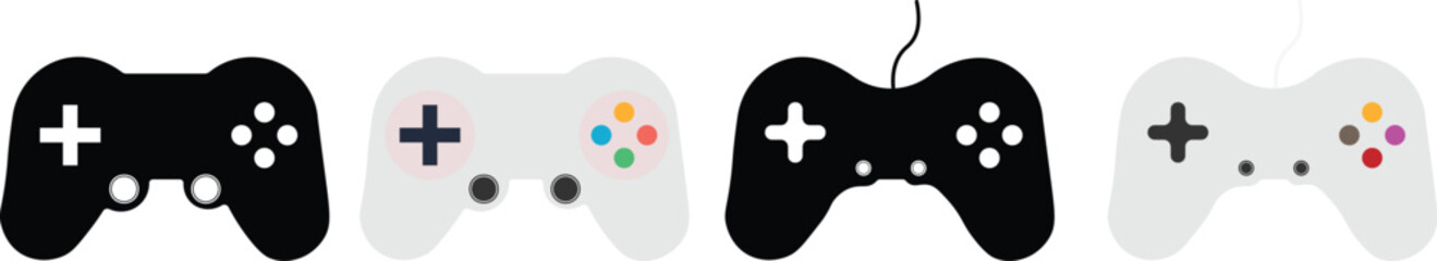 Gamepad icons pack flat black, Editable line icons. Gaming gamepad icons, play station, game controller icon in flat and line style.. Game controller icons vector Collection Clipart Pack © MDneamul