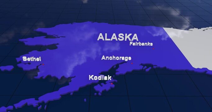 Alaska 3d map with labeled cities anchorage fairbanks bethel