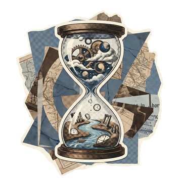 Surreal Halftone Hourglass Zine Cutout Design Asset PNG Isolated