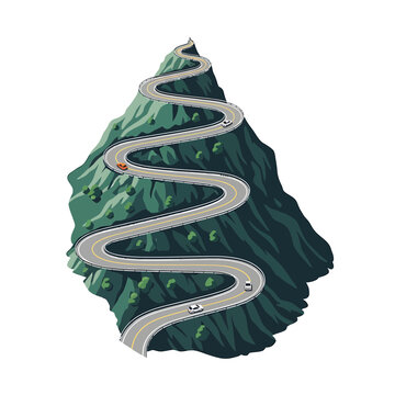 Winding mountain road with cars vector illustration