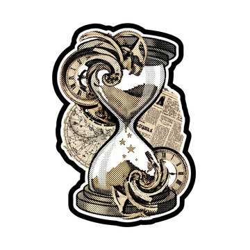 Surreal Halftone Hourglass Zine Cutout Design Asset PNG Isolated
