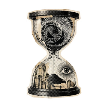 Surreal Halftone Hourglass Zine Cutout Design Asset PNG Isolated