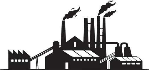 Obraz premium Industrial factory complex with smokestacks and conveyor belt
