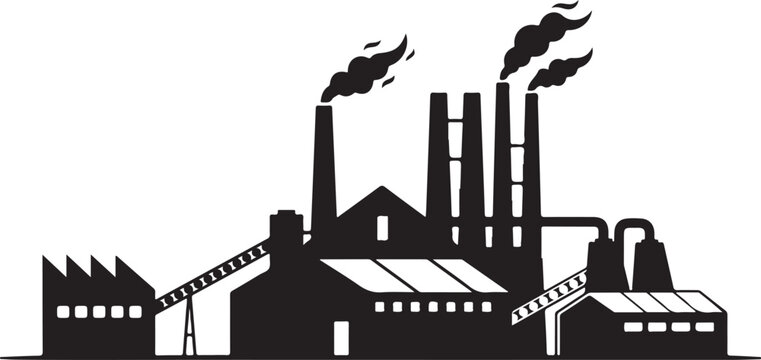 Industrial factory complex with smokestacks and conveyor belt