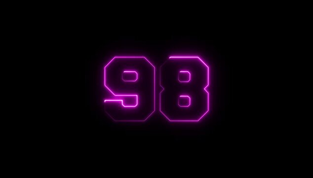 Neon 98 Number Glow Animation Black Background