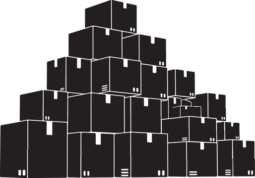 Stack of black boxes with white outlines and accents