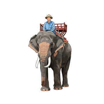 Vector illustration of a mahout riding a large Asian elephant