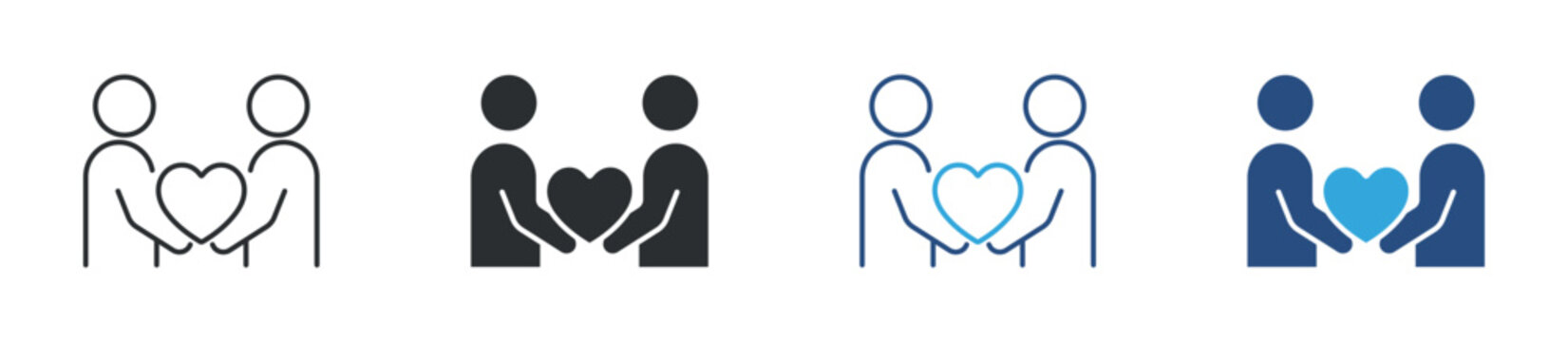 Care and love icon set. support and compassion symbol. relationship and charity concept. vector illustration.