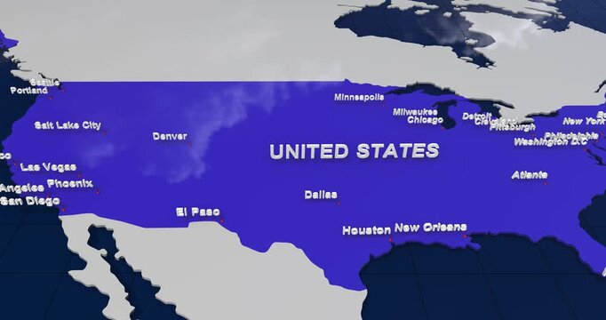 United states 3d map with major cities labeled digital world