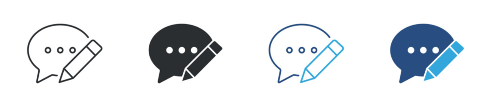 Chat edit message icon set. communication and writing symbol. messaging and content creation concept. vector illustration.