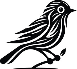 Fototapeta premium Stylized Black and White Bird Perched on Branch.