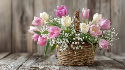 Obraz premium Wicker Basket Tulips