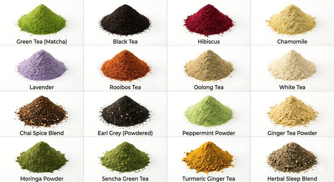 Spicy powder Variety of herbal and tea powders