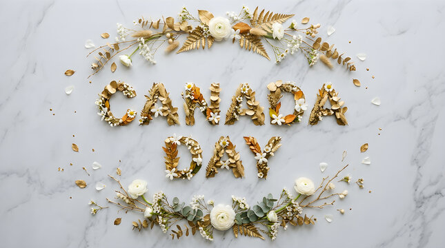Canada day celebration floral arrangement with 'canada day' text festive patriotic