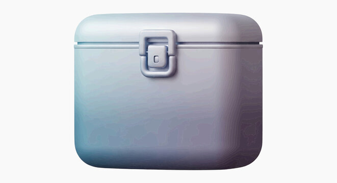 A clean illustration of a closed blue and purple metallic cooler box with a latch, perfect for outdoor adventures and picnics