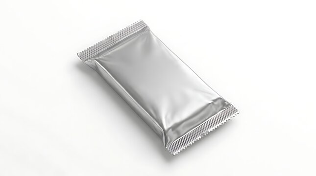 Silver Foil Snack Bar Packaging Mockup Isolated on White Background for Brand Identity Design and Product Presentation
