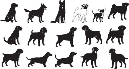 Fototapeta premium Dog Silhouettes, Black Dog Icons, Canine Vector Graphics, Pet Illustrations