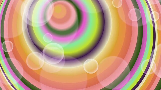 Vibrant concentric circles with colorful gradient and bubbles