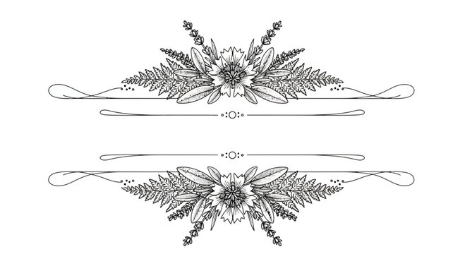 Elegant floral frame illustration with sunflowers ferns and decorative elements