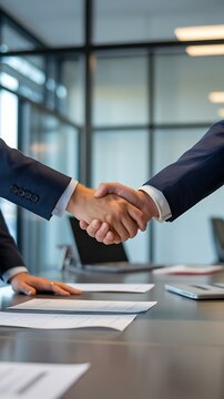 Successful Business People Finalizing a Joint Venture with a Confident Handshake in a Corporate Setting