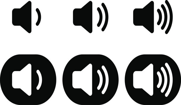 Volume control icons muted medium and maximum levels represented in black and white