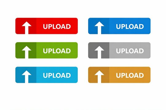 Modern flat design upload button icons in various colors