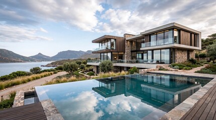 Fototapeta premium Modern luxury home with infinity pool.