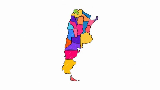 Premium Hand-Drawn Artistic Map with Solid Fills of Argentina - Animated Geography Motion Graphics