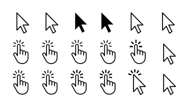 Set of hand cursor icons pointing clicking and scrolling in different directions Vector