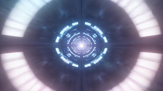 Futuristic Neon Tunnel with Abstract Geometric Patterns and Light Streaks.