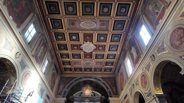 Baroque Cassette Ceiling And St Lawrence Painting San Lorenzo In Lucina Rome