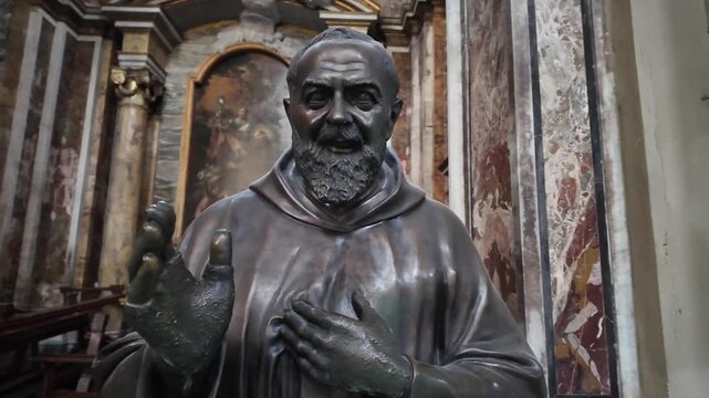 Bronze Statue Of Saint Padre Pio Of Pietrelcina In Rome Church