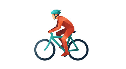 Naklejka premium Cyclist in Orange Outfit Riding Teal Bicycle, Flat Design, Isolated