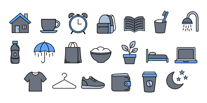 set icon daily routine mega pack 