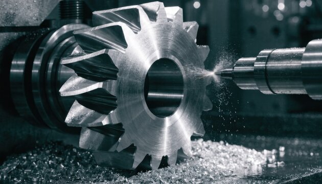 Medium shot capturing helicalcompatible hardened spur gear machining emphasizing careful alignment and finishing techniques for complex gear tooth profiles with tight tolerances.